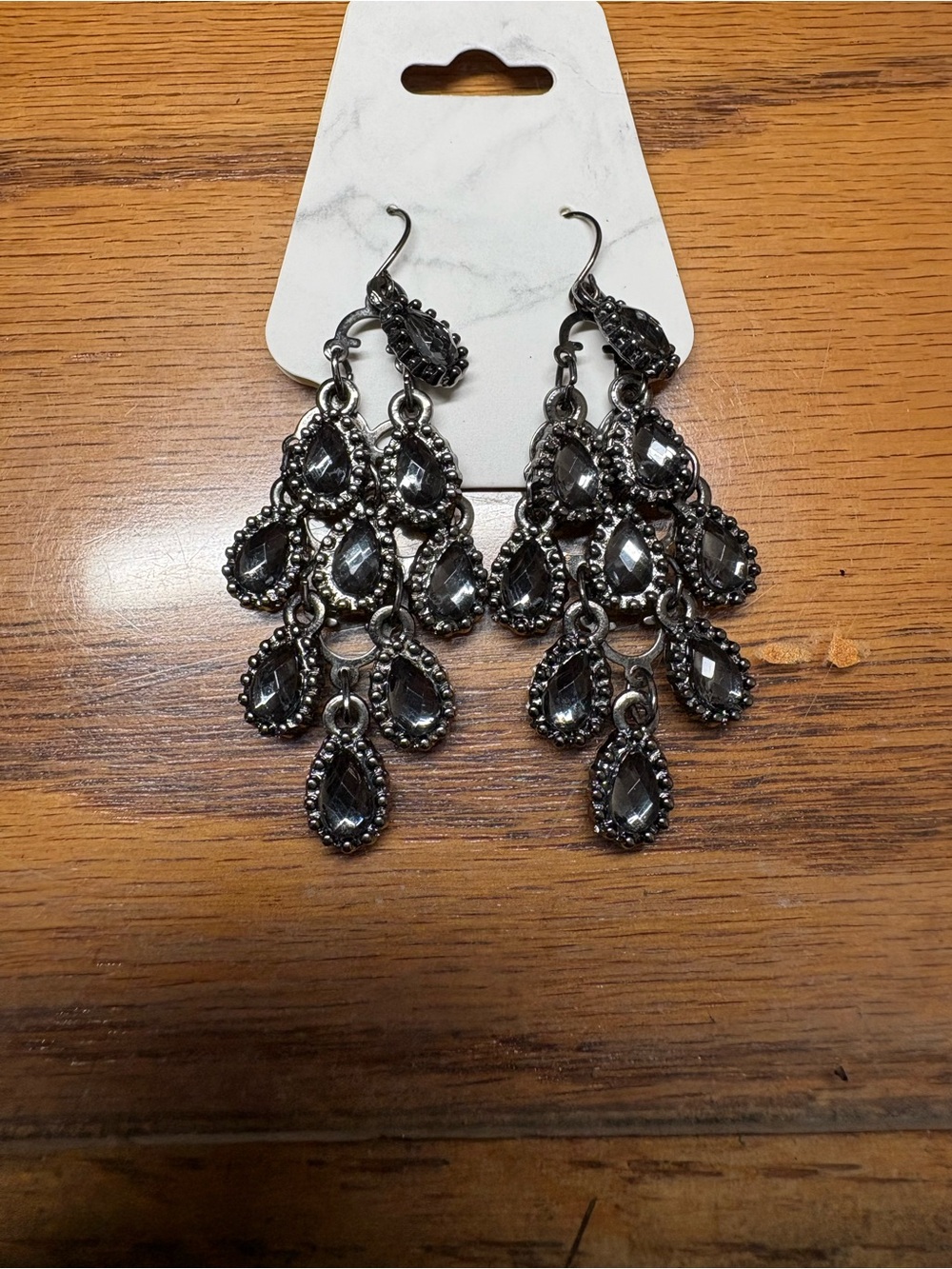 Gunmetal Teardrop Chandelier Earrings - Women Jewelry